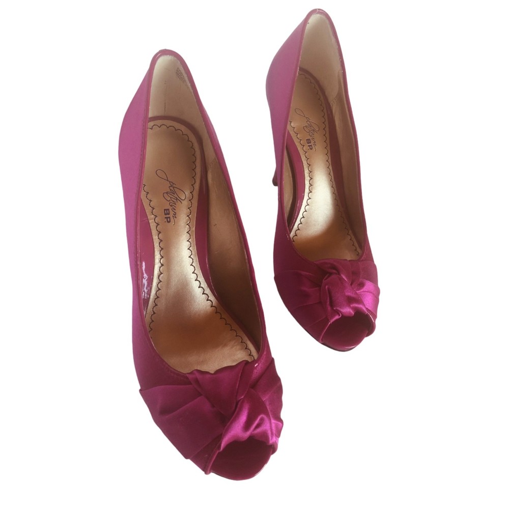 Hot Pink Fabric High Heels with Peep Toe and Decorative Bow,, Size 6.5 M